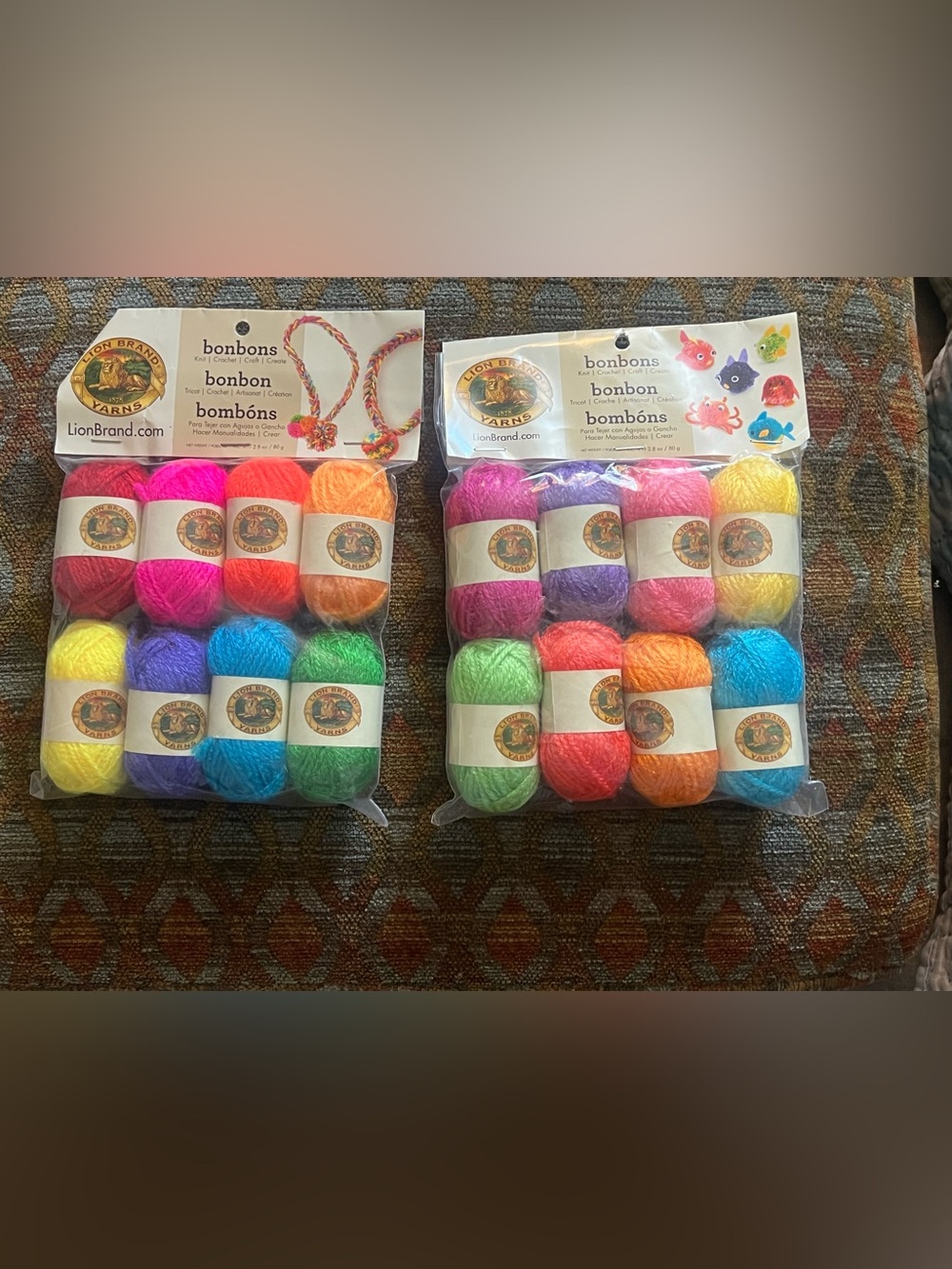 Lion Brand Bonbons Yarn Lot of 2 Packs Brights & Crayons 100% Acrylic 16 Skeins